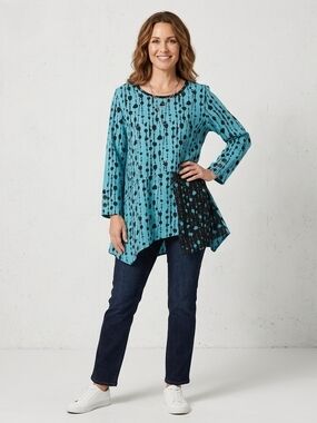 Habitat Turquoise and Black Patterned Asymmetric Tunic Size Med